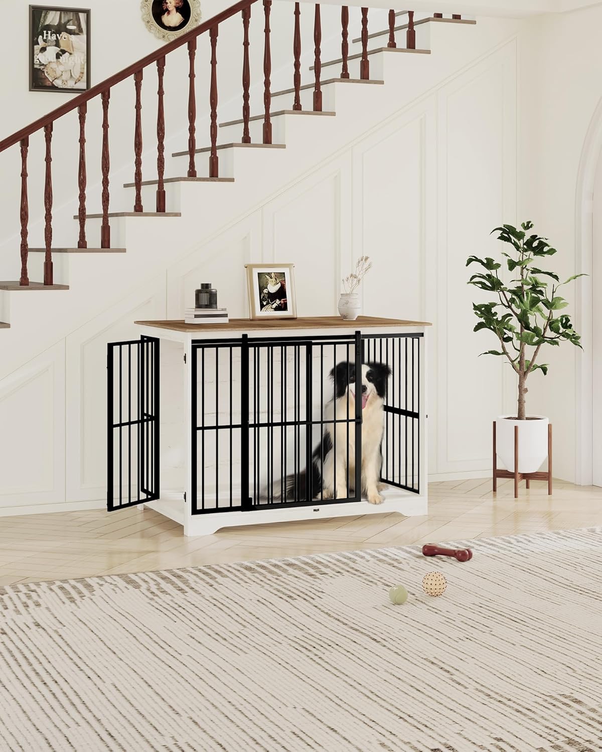 XXL Large Dog Crate Furniture, 46.9" Indoor Dog Kennel Furniture with Barn Door, Wooden Tall Dog