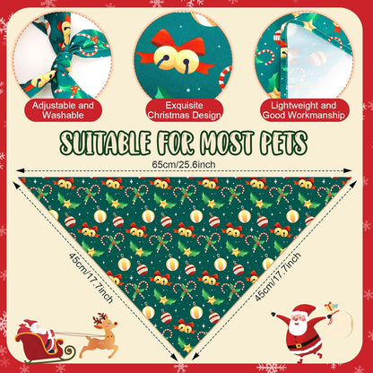 Chunful 30 Pcs Christmas Bandanas for Dogs Xmas Bandanas Bulk with Santa Snowflake Candy Cane