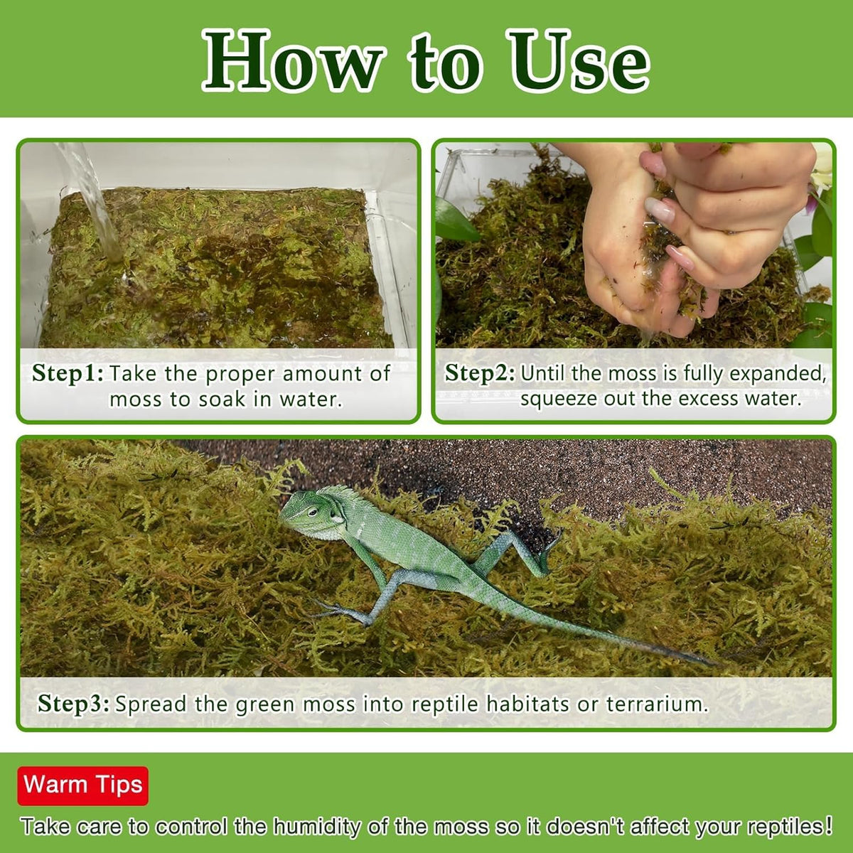 Halatool 2.2LB Natural Sphagnum Moss for Reptiles- 50QT Green Live Moss for Terrarium Plants Long