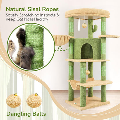 Globlazer Cactus Corner Cat Tree Tower with Scratching Post for Indoor Cats, 51in Multi-Level Cat