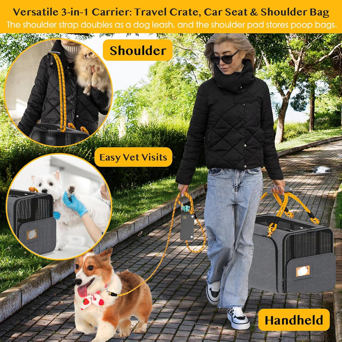PAWZIDEA Expandable Large Pet Carrier, 24"X16"X16" Top Load Cat Carrier Bag for 2 Cats, Collapsible