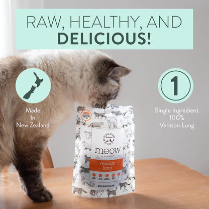 Meow Air Dried Cat Treats - Venison Lung, High Protein, Healthy Cat Snacks and Toppers, All Natural