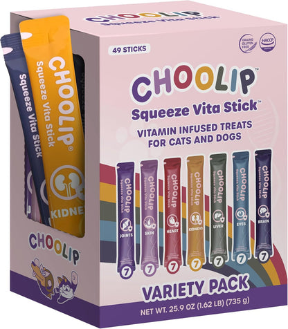 Grab & Go Squeeze Vita Stick Lickable Treats for Dogs & Cats. 49 Variety Support Sticks with