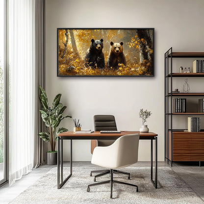 Large Forest Bear Wall Art for Living Room, Black Bear Autumn Canvas Oversized Wall Decor, Wildlife