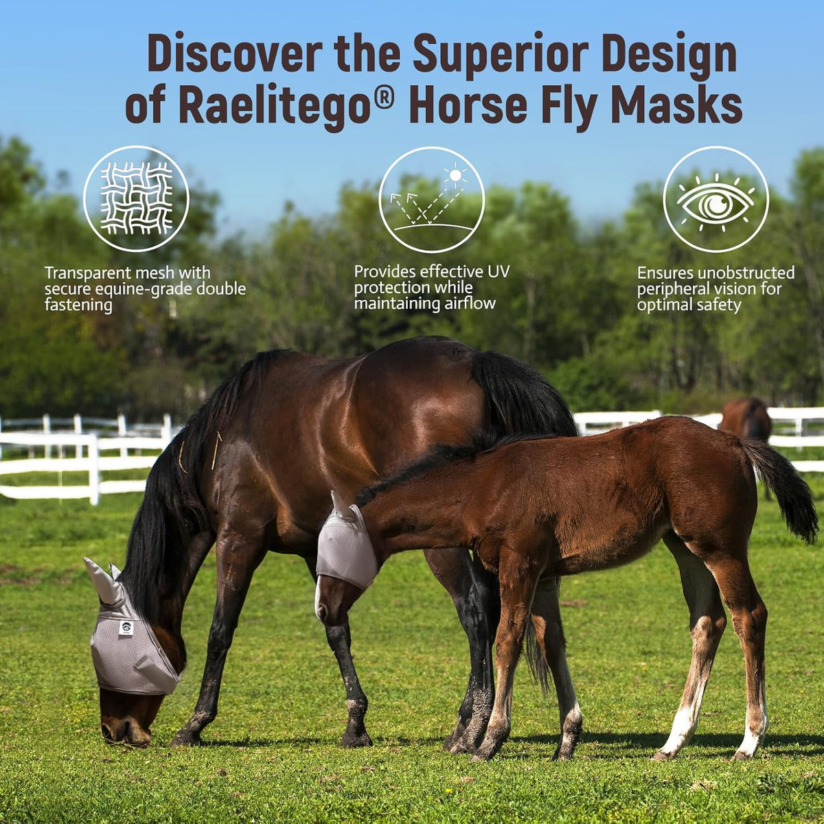 Horse Fly Mask, Adjustable Fly Masks for Horses with Ears, UV Protection from Insect Pests Comfort