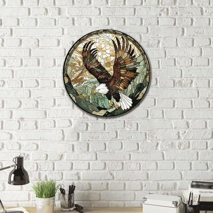 Lygond Metal Sign Tin Sign Circular Stained Glass American Bald Eagle Bar Signs for Home Bar for