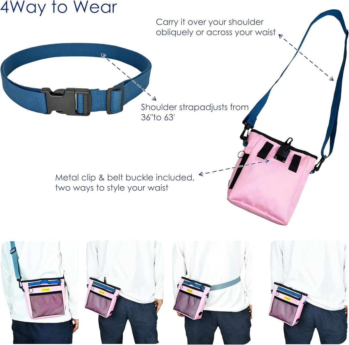 Dog Treat Pouch with Magnetic Closure 4-Cup Silicone Bag Fanny Pack Holder with Clicker 4 Ways to