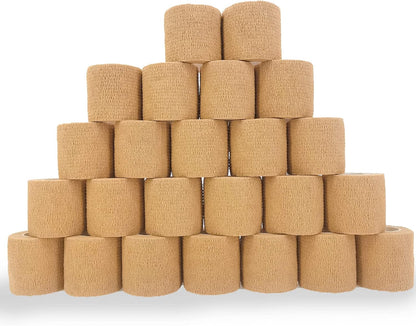 24 Pack Brown Breathable Self Adhesive Bandage Wrap 2 in, Multi-Purpose Non-Woven Cohesive Wrap