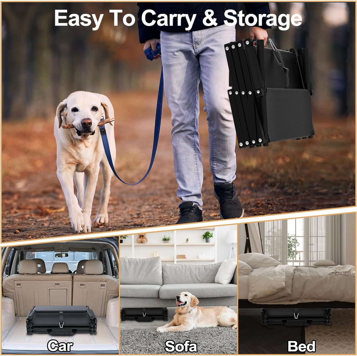 Extra Wide Dog Stairs for Large Dogs, Foldable Dog Ramp for Car with Non-Slip Surface, Lightweight