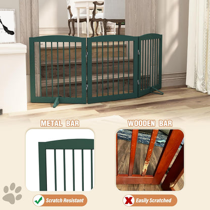 Freestanding Pet Gate for Dogs, Foldable Wooden Dog Gate for House, Indoor Dog Gate for Doorways