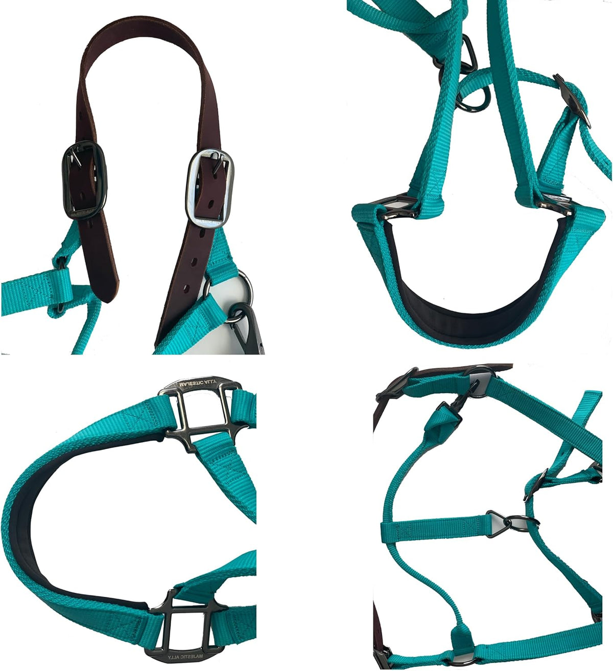 Majestic Ally Leather Halter with Matching Lead Rope for Horses – Leather Breakaway Crown