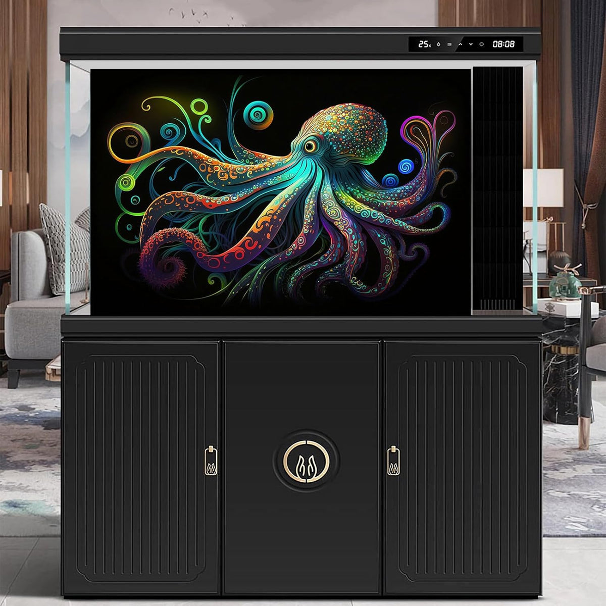 Octopus Aquarium Background Exquisite Colorful Octopus Terrarium Background Glowing Octopus on