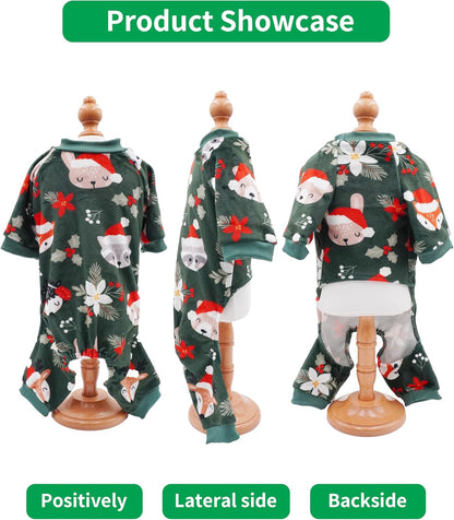 PET SHOW 4 Pack Christmas Small Dog Pajamas Holiday Dog Clothes Doggies Soft Stretchy PJs Xmas