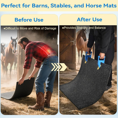 Heavy Duty Stall Mat Gripper, a Pair of Mat Mover Tool - Effortless Remover for Thick Rubber Mats