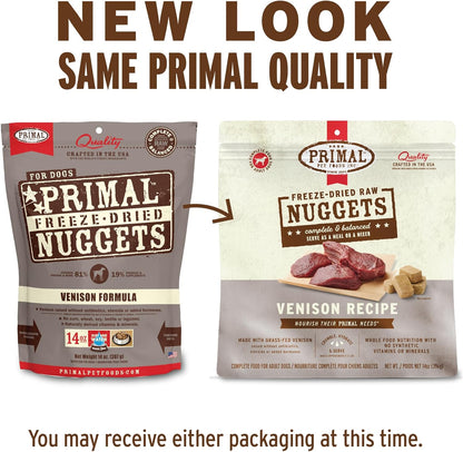 Primal Freeze Dried Raw Dog Food Nuggets, Venison, Complete & Balanced Meal, Also Use as Topper or