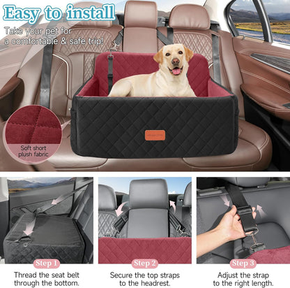 Dog Car Seat for Medium/Large Dogs, Pet Booster Seat for Under 55 lbs or 2 Small Dogs, Detachable &