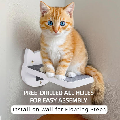 ESPETS White Painted Wooden Cat Wall Floating Steps Set of 3 - Wall Mounted Cat Floating Furniture