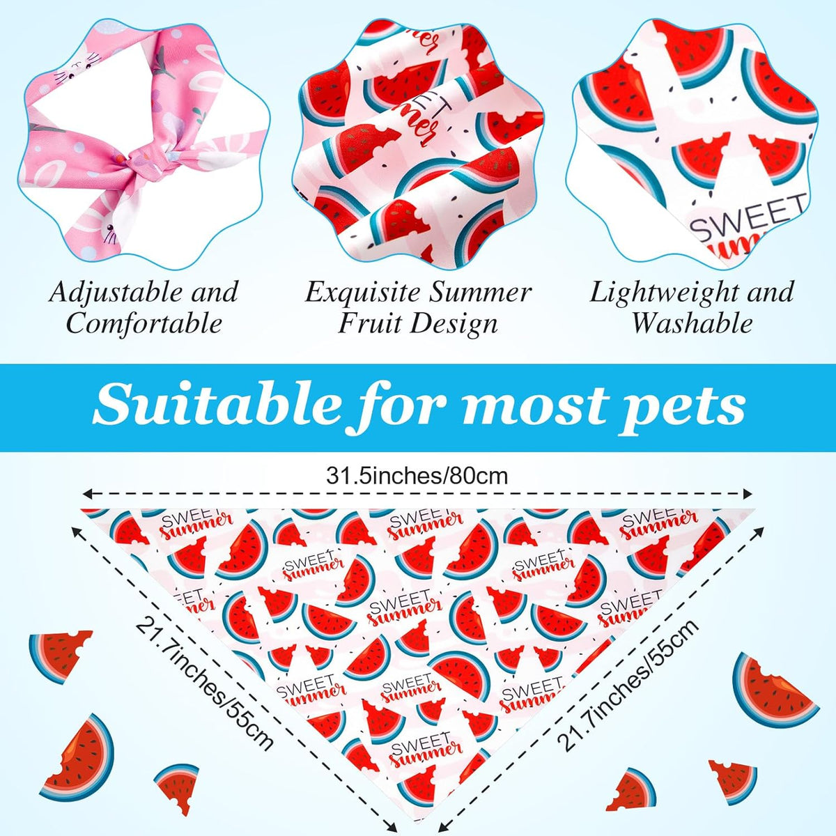 Weewooday 50 Pcs Fruit Dog Bandanas Bulk for Dogs Soft Bibs Adjustable Triangle pet Bandana for