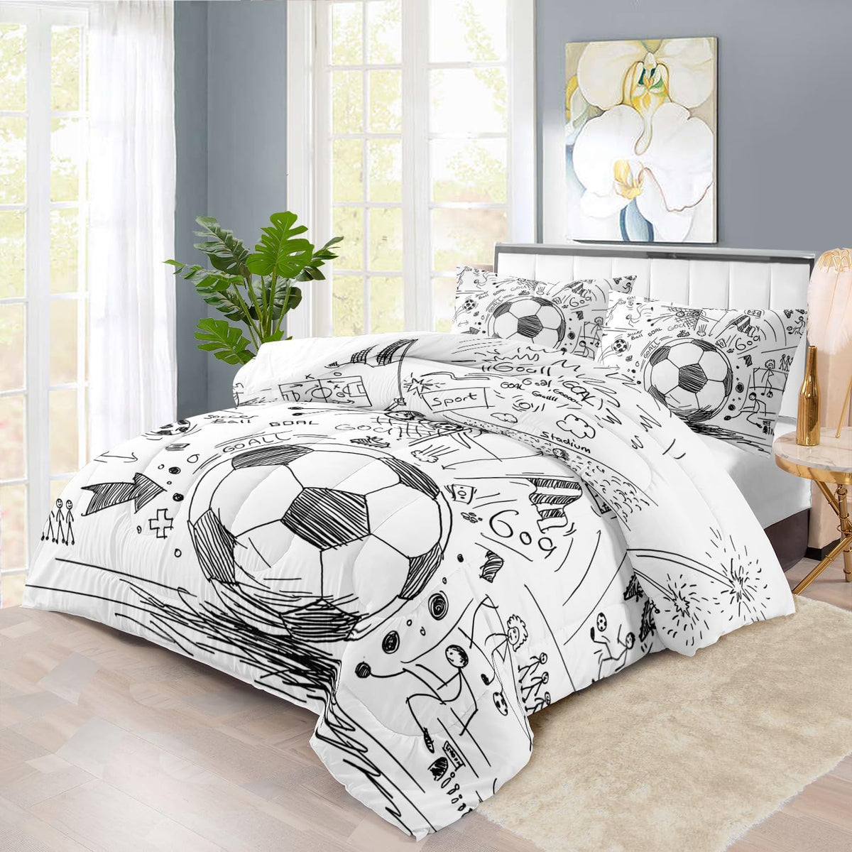 Football Sports Comforter Sets for Boys Queen,Soccer Comforter Sport Bedding for Boys Room,Gaming