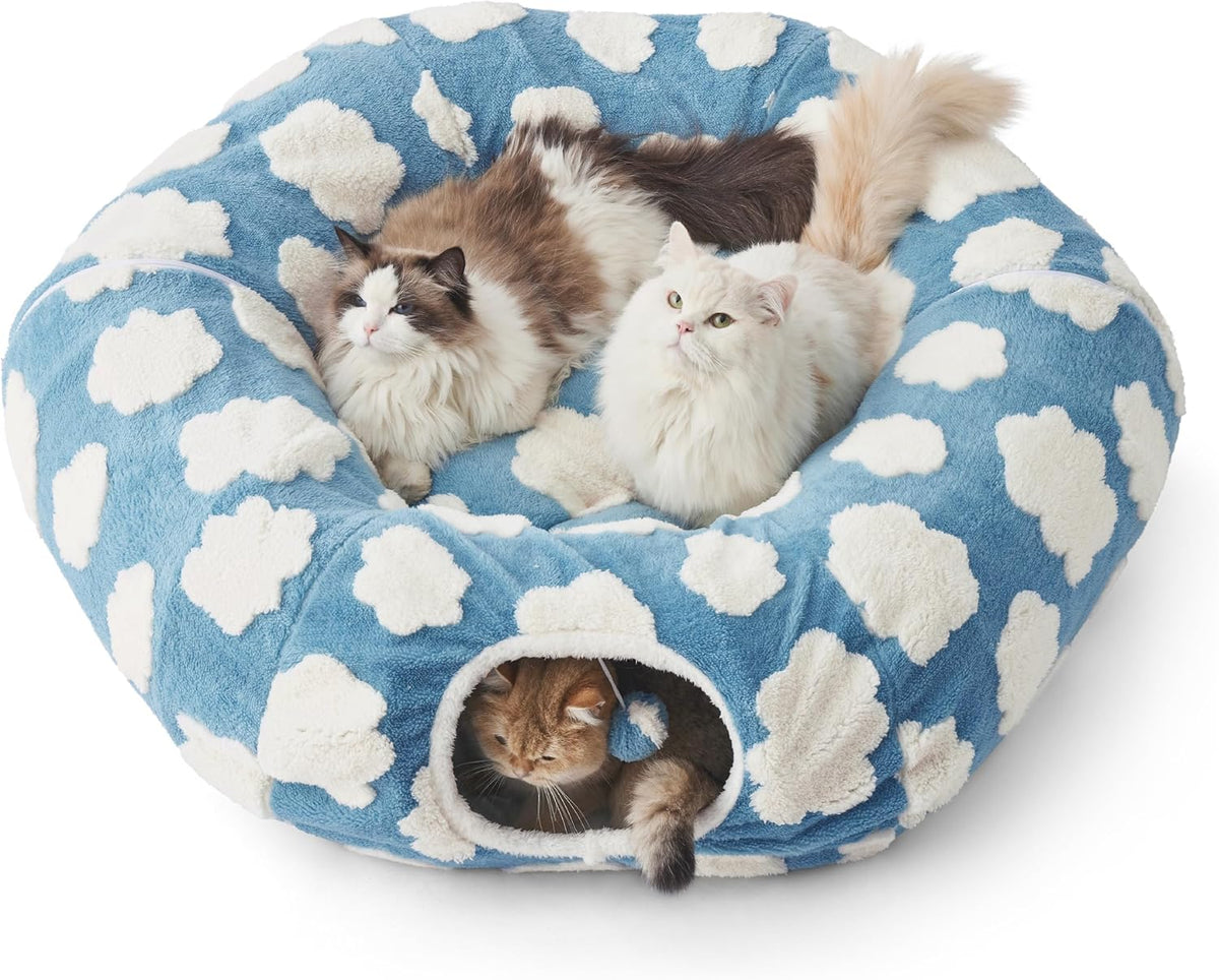 Lesure Large Cat Tunnel Bed - Cute Donut Bed for Indoor Cats with Washable Circle Cushion, Round