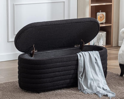 Storage Ottoman Bench Upholstered Fabric Storage Bench End of Bed Stool with Safety Hinge for