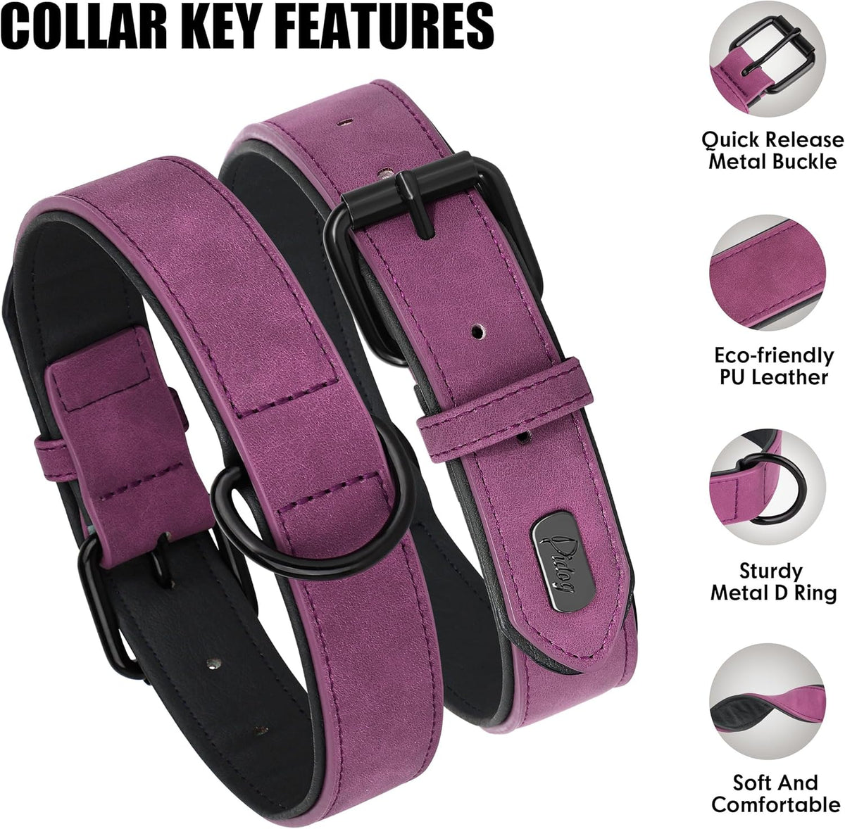 Didog Soft Padded PU Leather Dog Collar, Breathable and Adjustable Dog Collars for Small Dogs