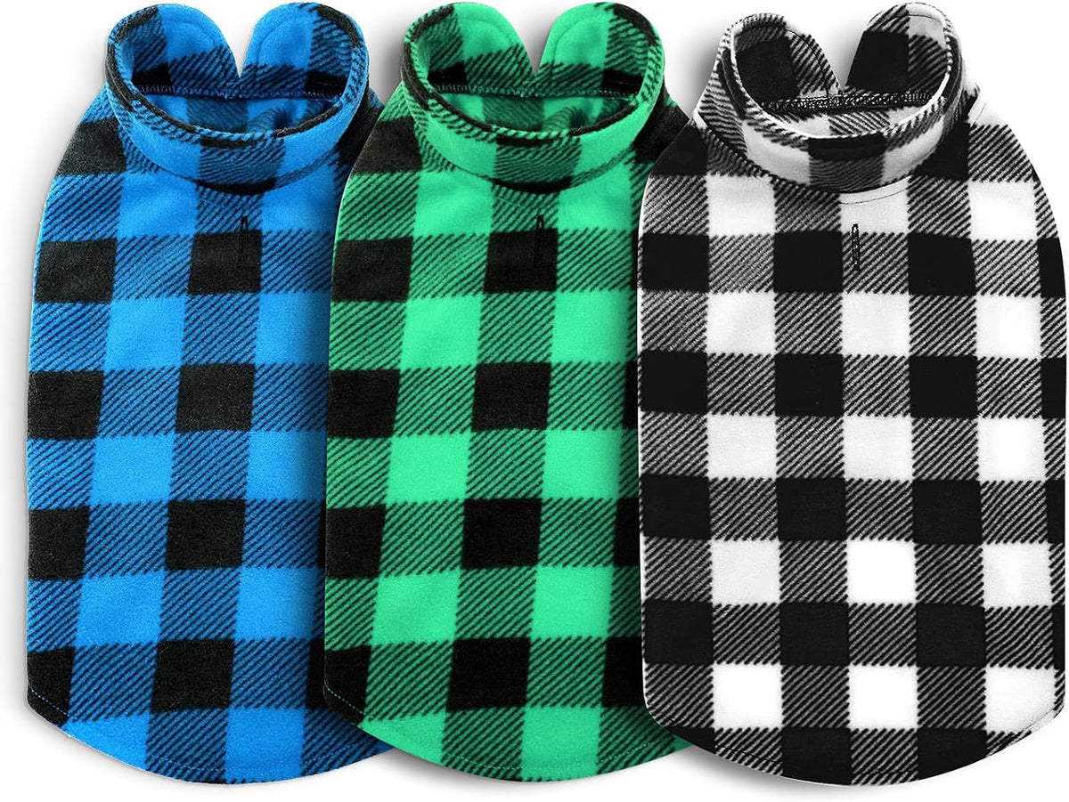 ASENKU Plaid Dog Fleece Vest Pack, Soft & Warm Winter Coat Jacket Pet Clothes for Small & Medium
