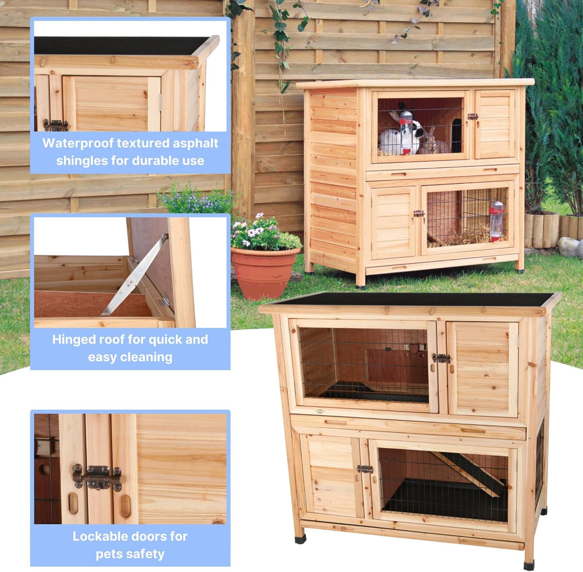 Trixie 2-Story Rabbit Hutch with Retreat Area, Non-Slip Ramp, Hinged Roof with Locking Arm, 4
