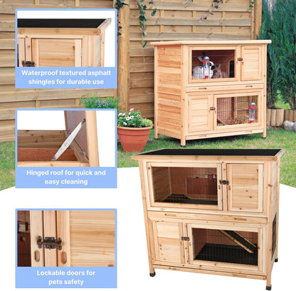 Trixie 2-Story Rabbit Hutch with Retreat Area, Non-Slip Ramp, Hinged Roof with Locking Arm, 4