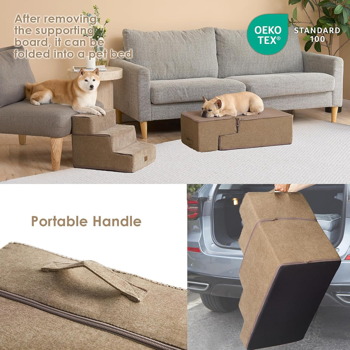 EHEYCIGA Dog Stairs for Bed 18" H, 4-Step Dog Steps for High Bed, Pet Steps for Small Dogs and