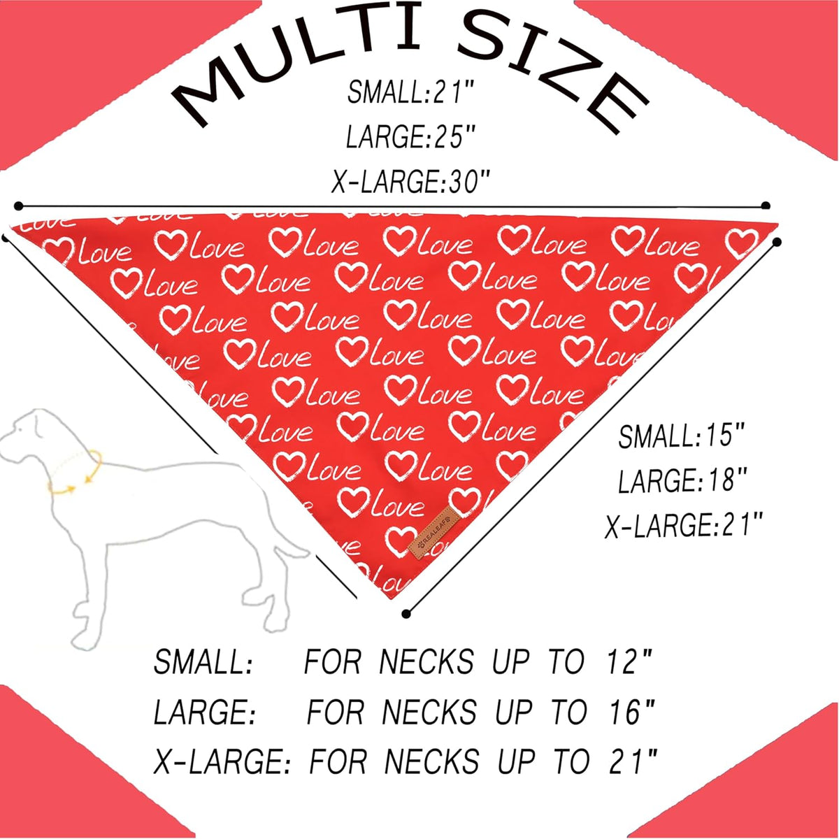 Realeaf Valentines Day Dog Bandanas 2 Pack, Reversible Love Pet Scarf for Boy and Girl, Premium