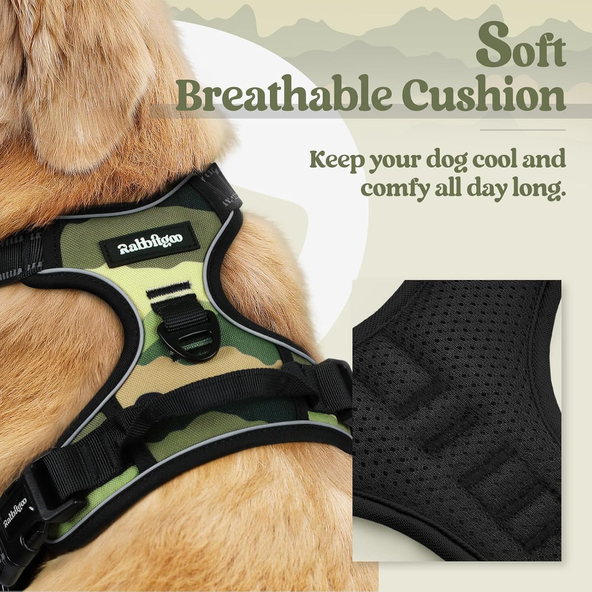 rabbitgoo Dog Harness No Pull with 2 Leash Clips, Adjustable Soft Padded, Reflective Oxford No