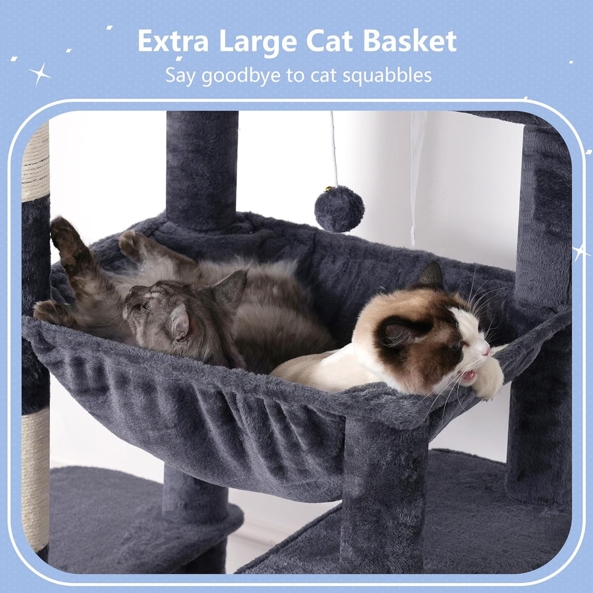 Hey-brother Tall Cat Tree Tower, Heavy Duty Scratching Posts with Large Platforms, Cozy Condos, Big