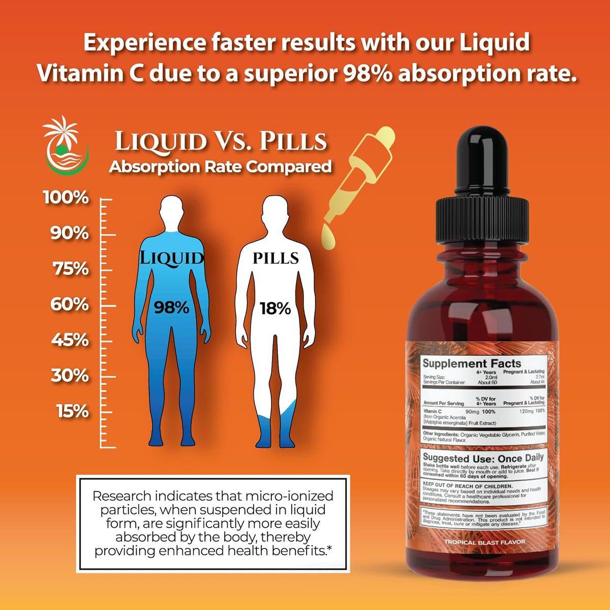 Tropical Oasis USDA Organic Liquid Vitamin C Drops for Adults & Kids | Supports Healthy Immune