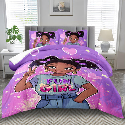 African American Black Girl Comforter Set King Size,Cute Black Girl Bedding Set King for