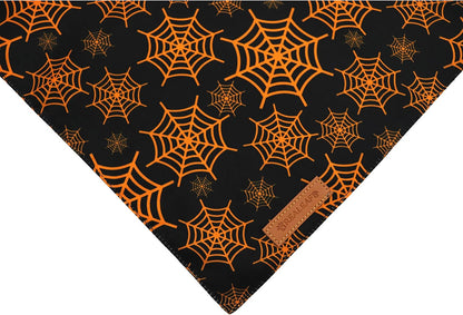 Realeaf Halloween Dog Bandanas 2 Pack, Pumpkin and Spider Web Bibs, Triangle Reversible Fall Pet