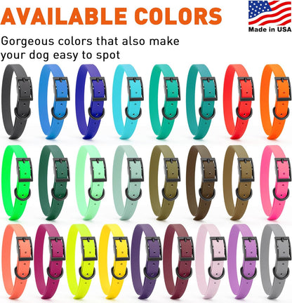 Dogline Biothane Waterproof Dog Collar Strong Coated Nylon Webbing with Black Hardware Odor- Proof
