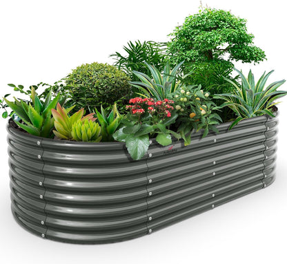 A ANLEOLIFE 8x4x2ft Galvanized Raised Garden Bed Kit, Oval Metal Deep Root Planters for Outdoor