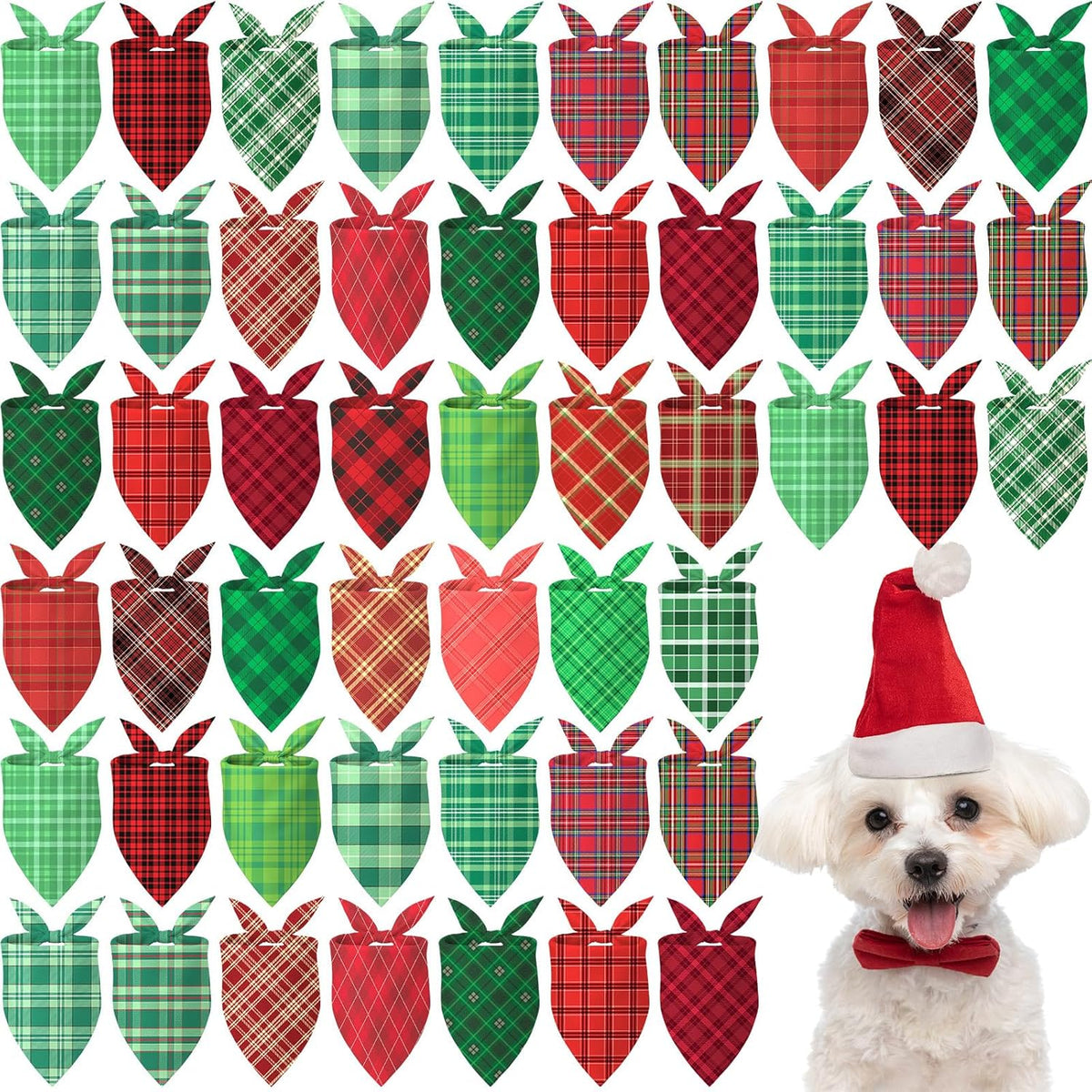 Abbylike 50 Pieces Christmas Plaid Dog Bandanas Bulk Xmas Bandanas for Dogs Triangle Kerchief Bibs