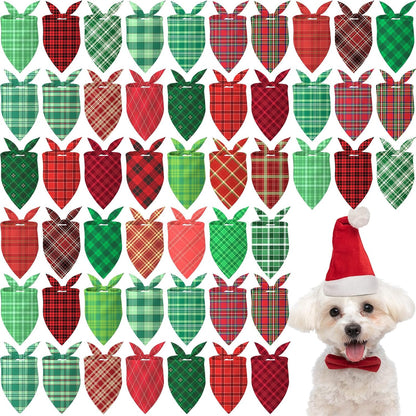 Abbylike 50 Pieces Christmas Plaid Dog Bandanas Bulk Xmas Bandanas for Dogs Triangle Kerchief Bibs