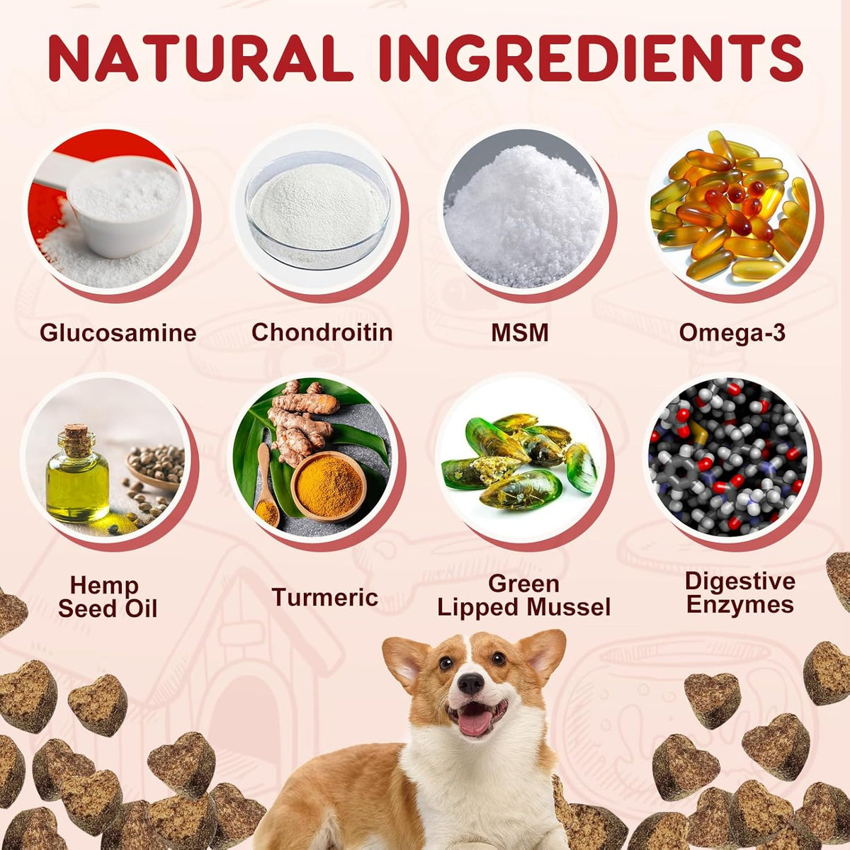 Glucosamine for Dogs, Joint Supplement for Dogs with Chondroitin, MSM, Omega-3, Turmeric and