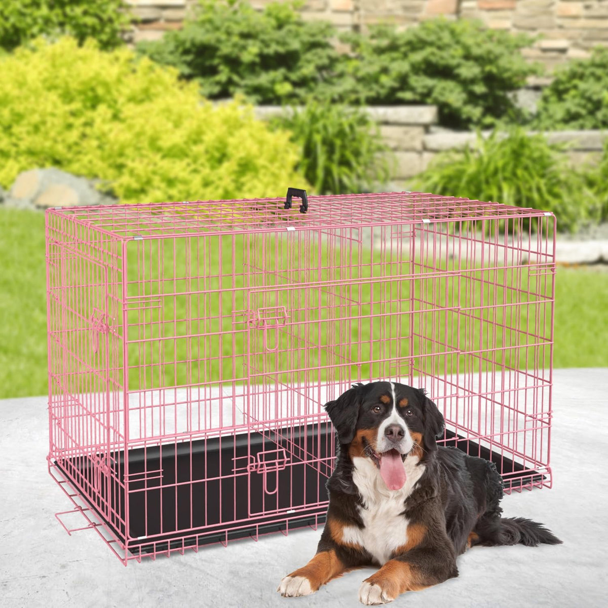 BestPet | Dog Crate | 48" | Pink | Foldable Metal Kennel with Double Doors, Secure Slide-Bolt