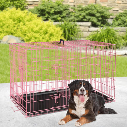 BestPet | Dog Crate | 48" | Pink | Foldable Metal Kennel with Double Doors, Secure Slide-Bolt