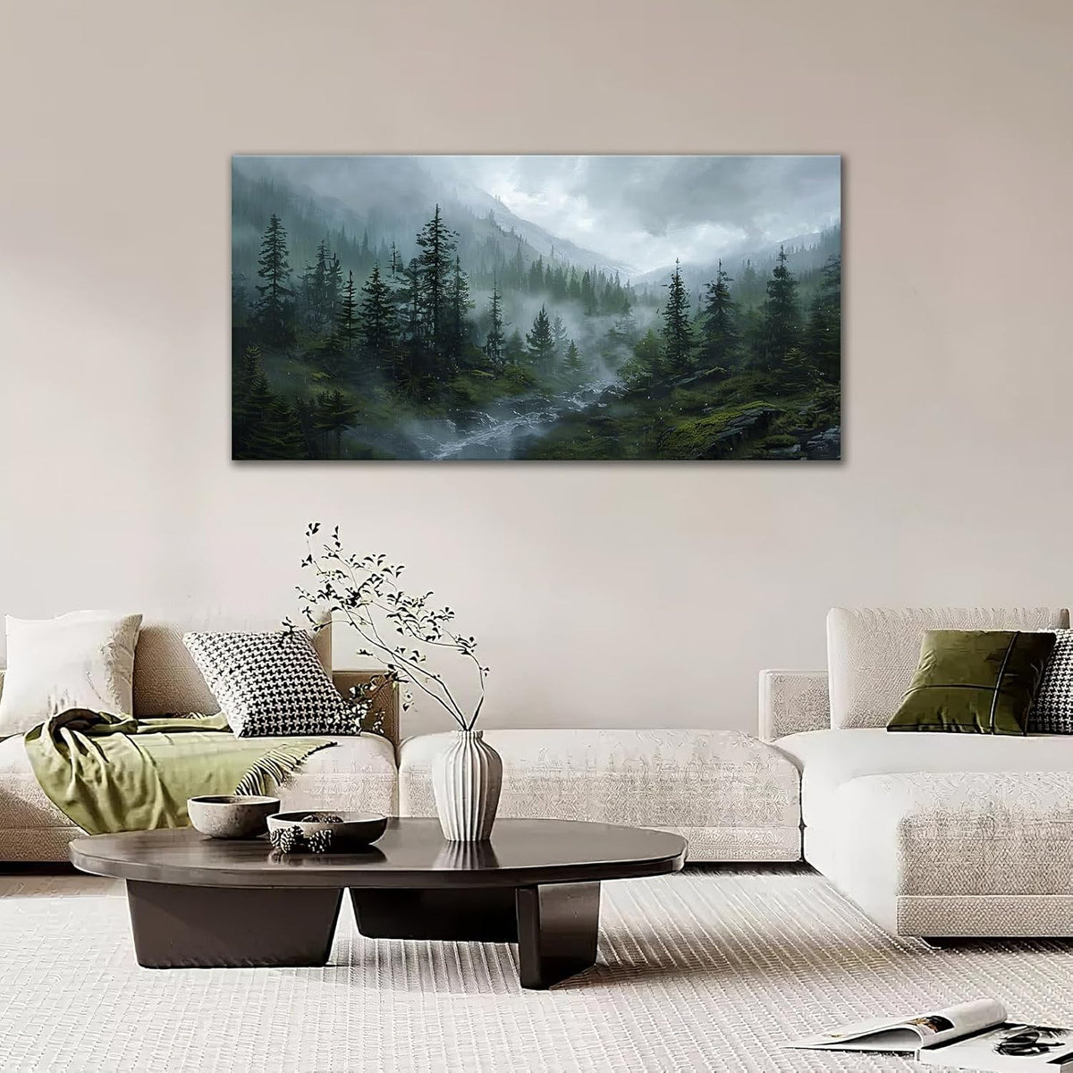 Large Forest Wall Art Nature Misty Mountain Canvas Living Room Tree Landscape Pictures Framed