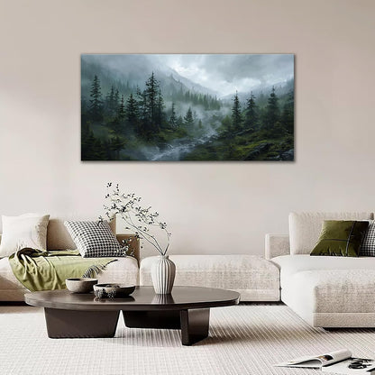 Large Forest Wall Art Nature Misty Mountain Canvas Living Room Tree Landscape Pictures Framed