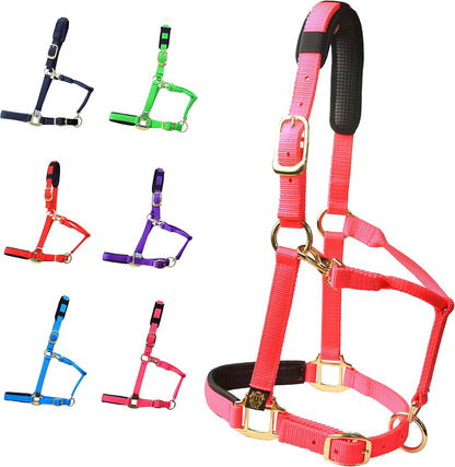 T TEKE Adjustable Horse Halters by Heavy Duty Soft Nylon, Padded with Anti-rubbing Waffle Neoprene