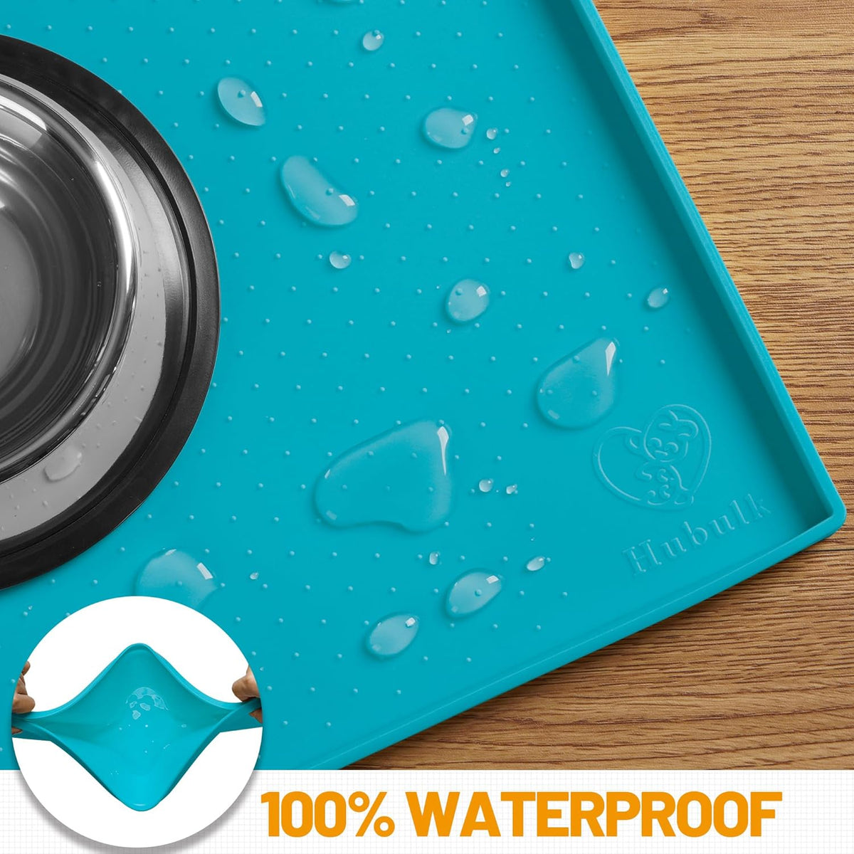 Hubulk Dog Feeding Mat,100% Waterproof Food Grade Silicone Pet Food and Water Bowl