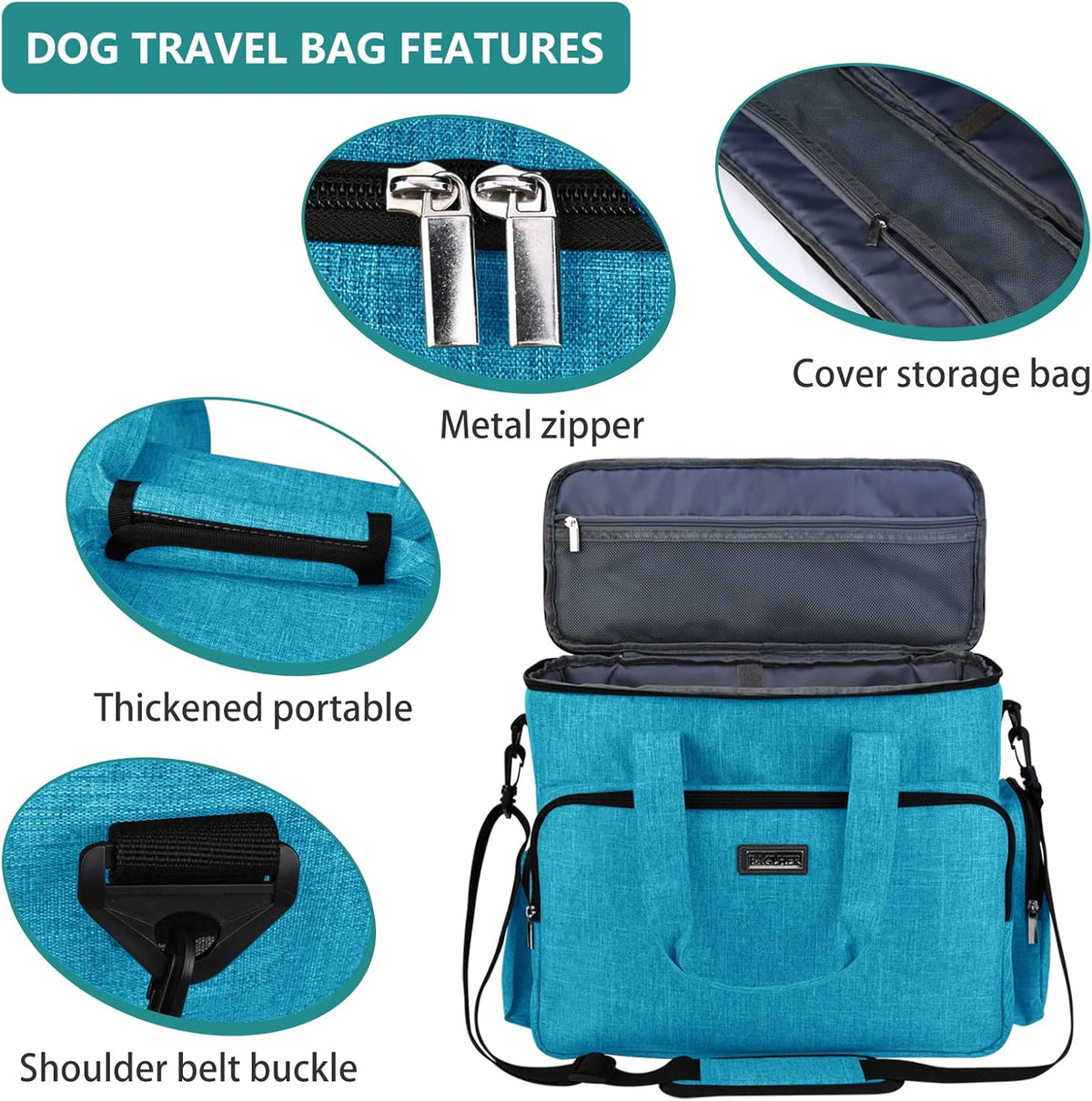 BAGLHER Dog Travel Bag, Pet Travel Bag (ALL Pet Travel Supplies), With 2 Pet Food Containers and 2