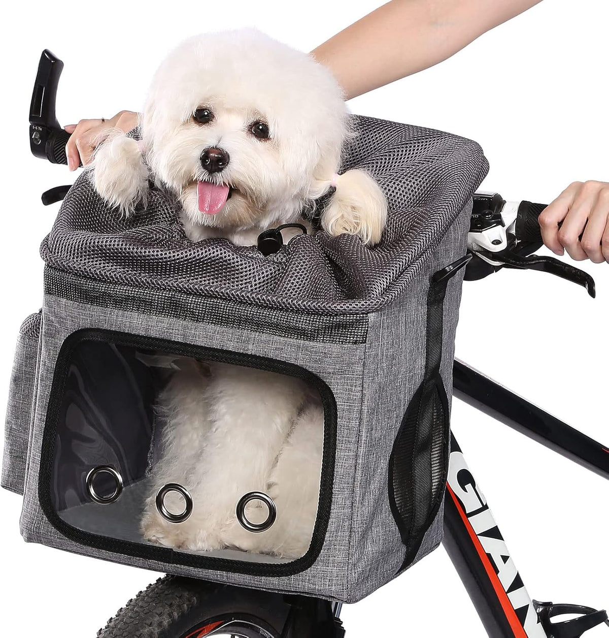 Ownpets Dog Bike Basket Foldable Pet Carrier, Dog Car Booster Seat with Mesh Windows, Adjustable