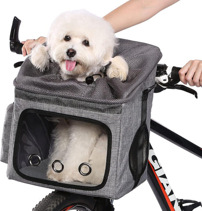 Ownpets Dog Bike Basket Foldable Pet Carrier, Dog Car Booster Seat with Mesh Windows, Adjustable